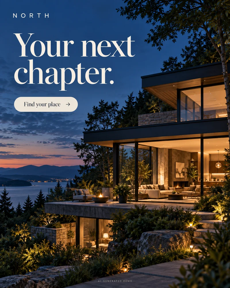 Property enquiries ad for fictional brand North: Your next chapter.